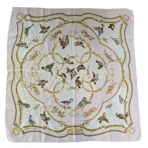 HERMES Vintage La Cle des Champs 90 cm Pink White Square Silk Jacquard Scarf
